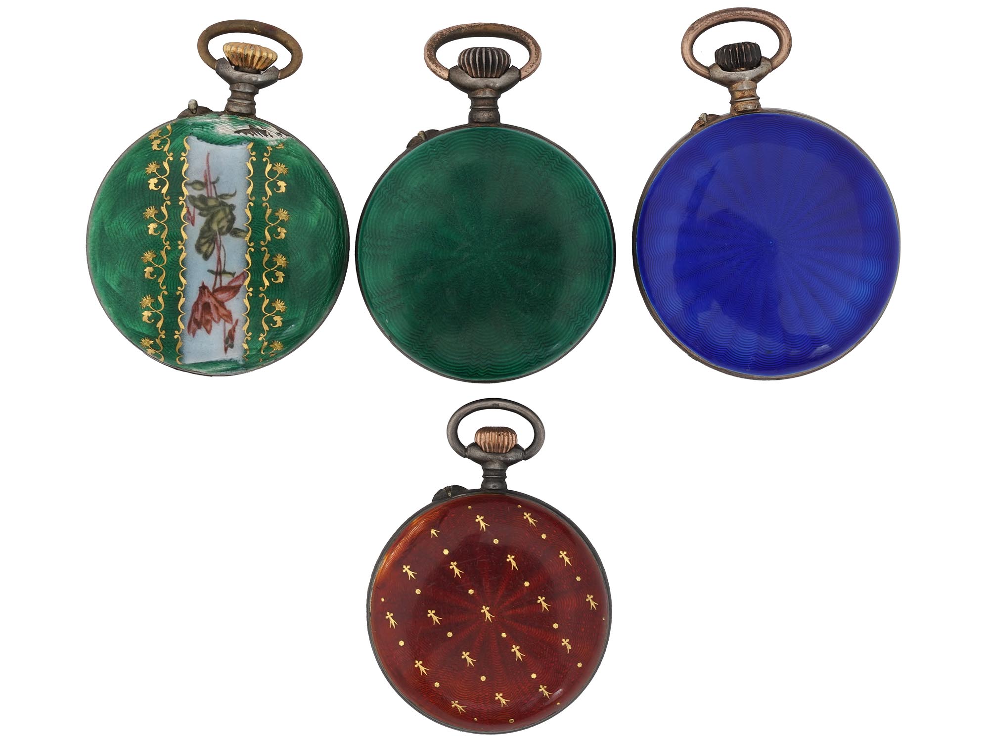 LOT FOUR CONTINENTAL SILVER ENAMEL POCKET WATCHES PIC-1